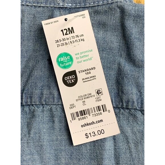OshKosh B'gosh Baby Boys Chambray Shirt Denim Button-Down Short Sleeves 12M - Picture 6 of 9